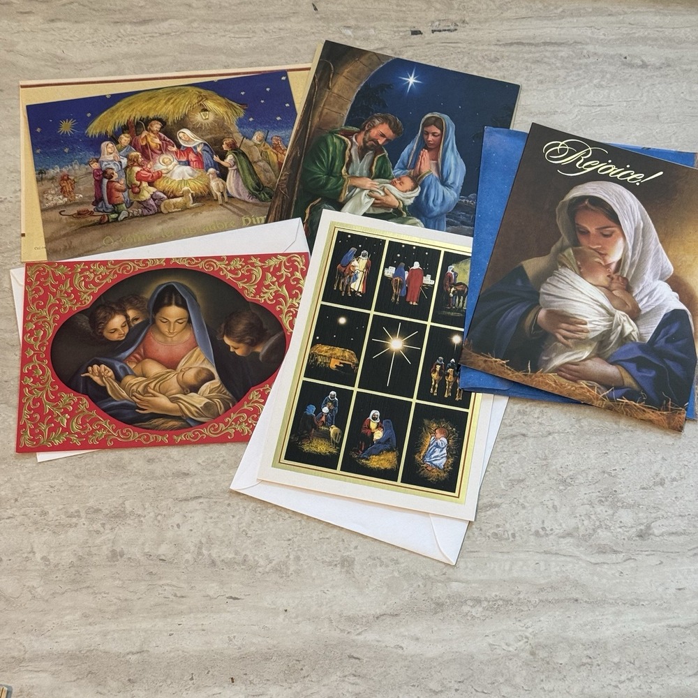 Lot of 5 Religious Christmas Cards Nativity Baby Jesus UNUSED w Enevlopes